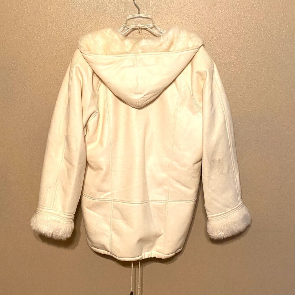 VINTAGE Ivory Parka Coat Faux Fur Lining Hood Zip Front No Tags Approx Size L - Picture 3 of 13